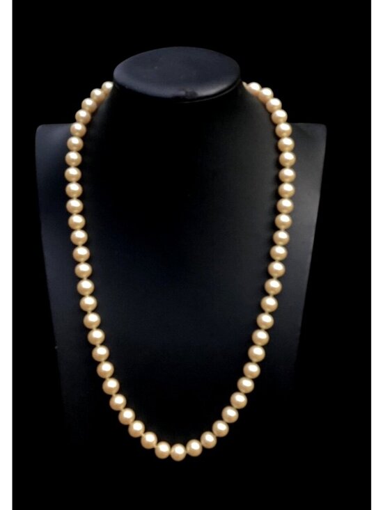 Unbranded Jewelry - Vintage Faux Pearl Necklace Glass High Luster Hand Knotted Champagne    23"